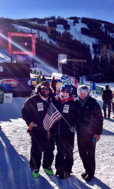 Spectating the downhill in Beaver Creek with my dad and Pat, GO USA! 