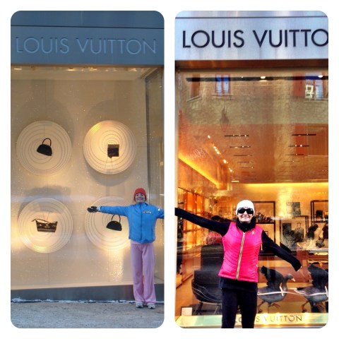 My ski career has really brought me full circle.  Picture on the left is from my d-teams year.  The picture on the right is in from of the same store seven ski seasons later! 